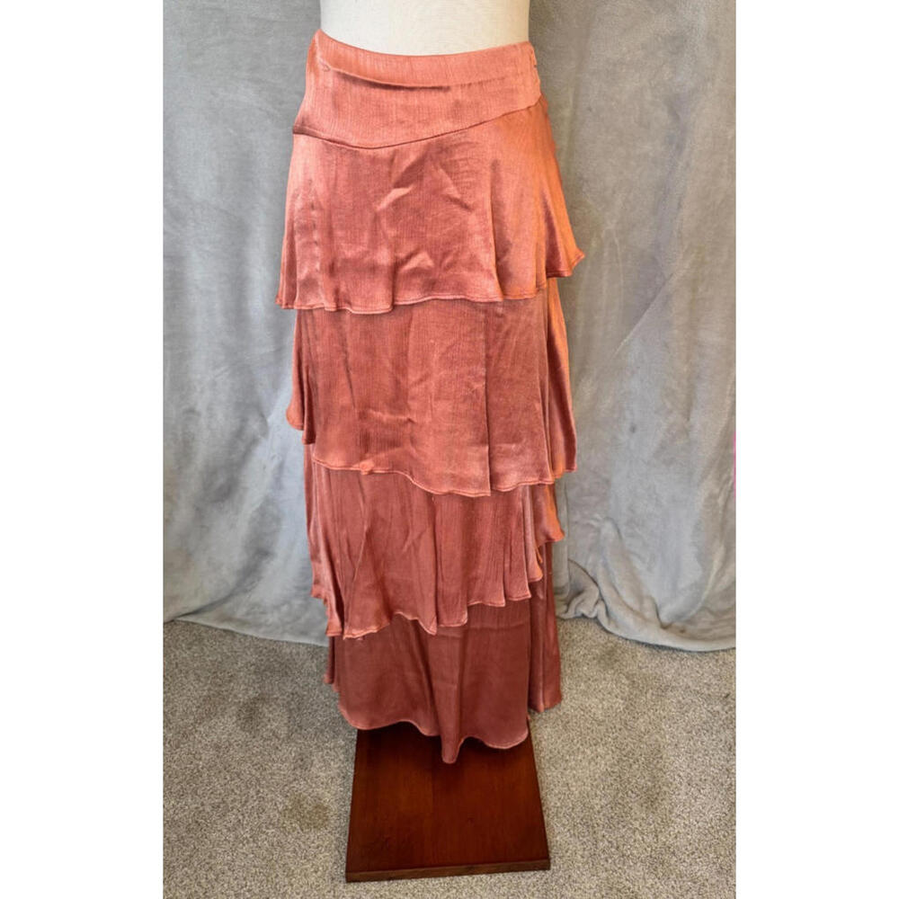 Anthropologie Coral Tiered Maxi Skirt